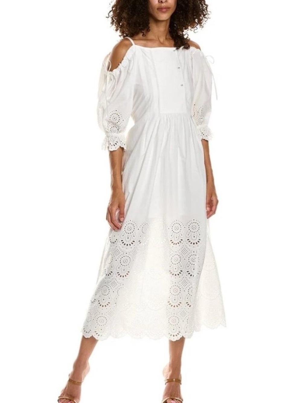 Ulla Johnson White Eyelet Cold-Shoulder Maxi Dress